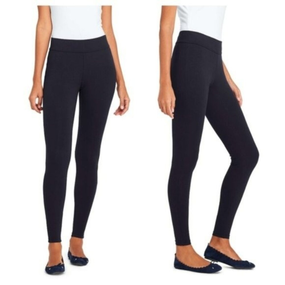 LANDS' END Size X-Small 2 4 Black Leggings Ponte Knit Stretch Compression Ankle